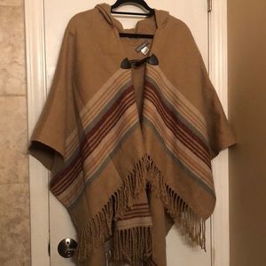 Tan hooded poncho with stripes